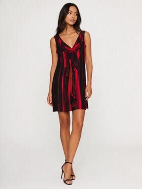 Lavender Label Vera Wang Womens 100% Silk Dress 6/40 Red Black V Neck